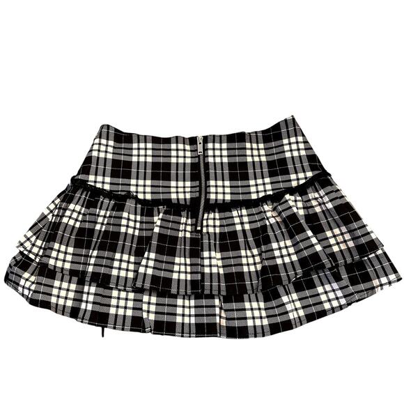 Dolls Kill Widow Plaid Mini Skirt - Size L NWT Punk Black White Lace-Up Kilt - Picture 2 of 4